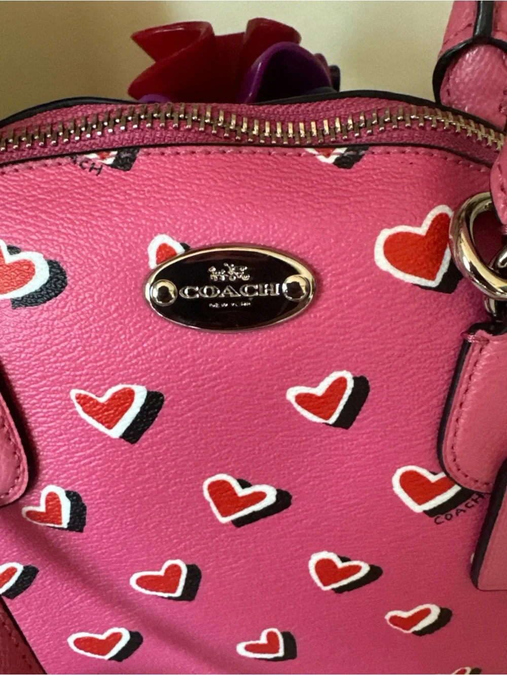 Coach Pink Heart-Print Mini Satchel with Removable Strap